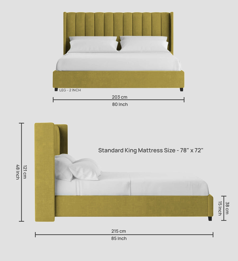 Colina Fabric Upholstered King Size Bed In Parrot Green Colour With Box Storage - Febonic Living