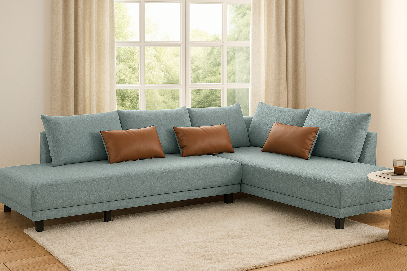 Ira Boucle Fabric LHS 6 Seater Convertible Sofa Cum Bed In Stormy Blue Colour - Febonic Living