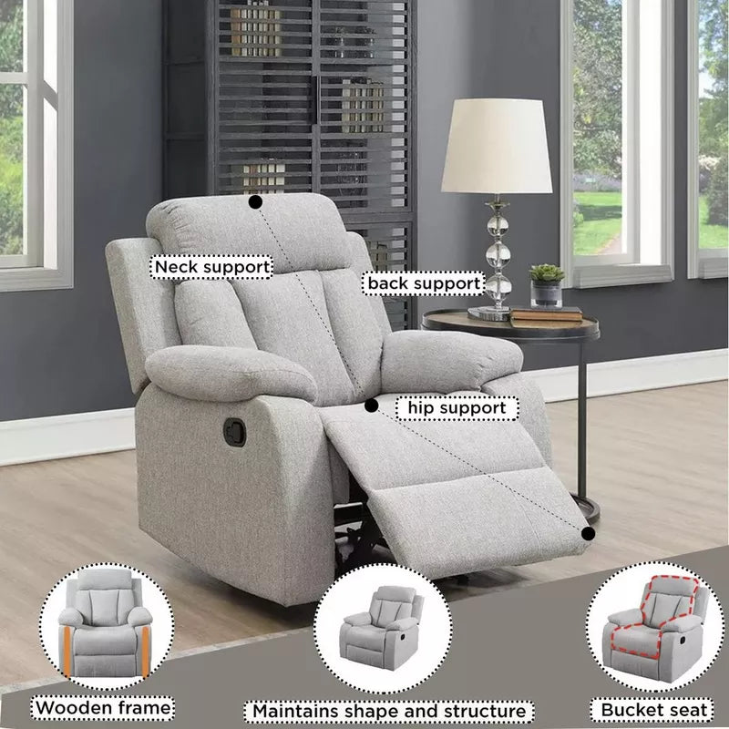 Jade Fabric Manual 1 Seater Recliner In Lit Grey Colour