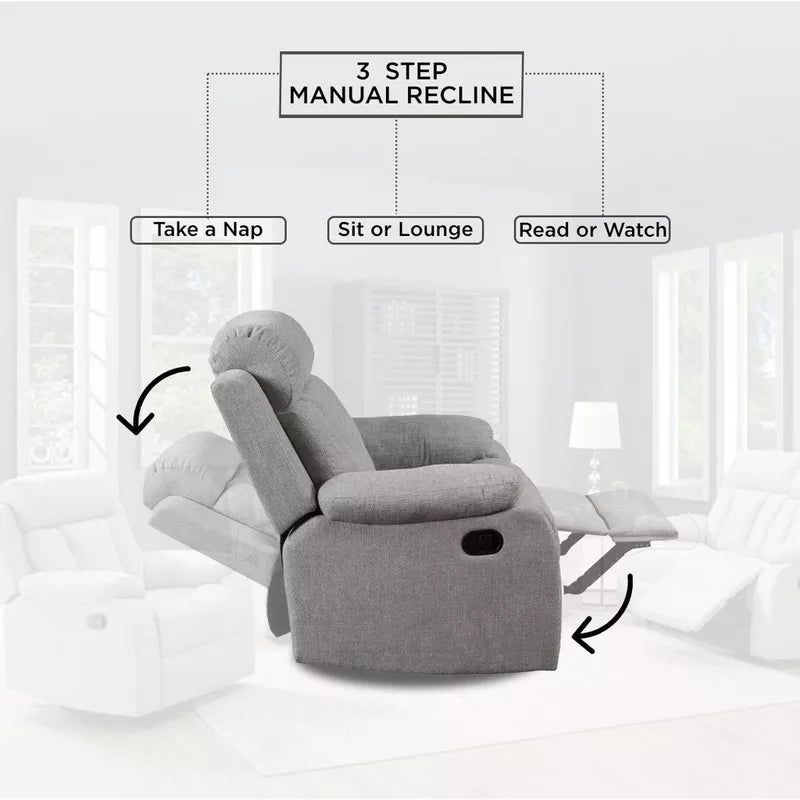 Jade Fabric Manual 1 Seater Recliner In Lit Grey Colour