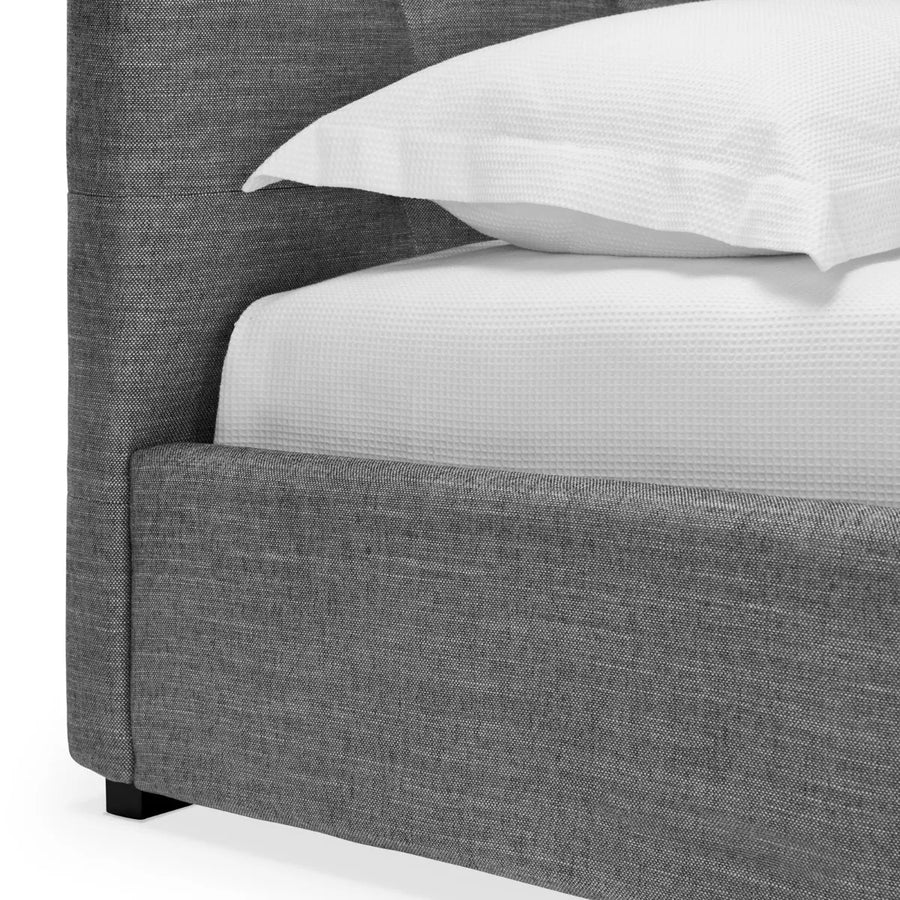 Muddy Fabric Upholstered King Size Bed In Charcoal Grey Colour - Febonic Living