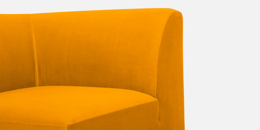 Bufa Velvet Rhs Sectional Sofa In Saffron Yellow Colour With Ottoman - Febonic Living