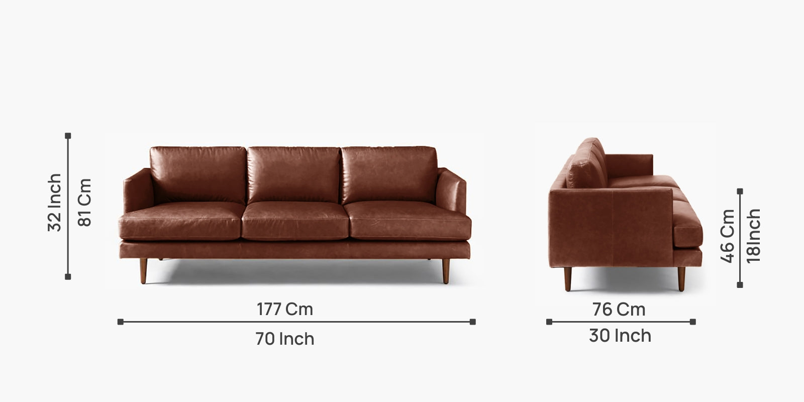 Sterio Leatherette 3 Seater Sofa in Lama Brown Colour