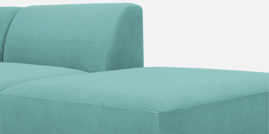 Bufa Velvet Rhs Sectional Sofa In Aqua Blue Colour With Ottoman - Febonic Living