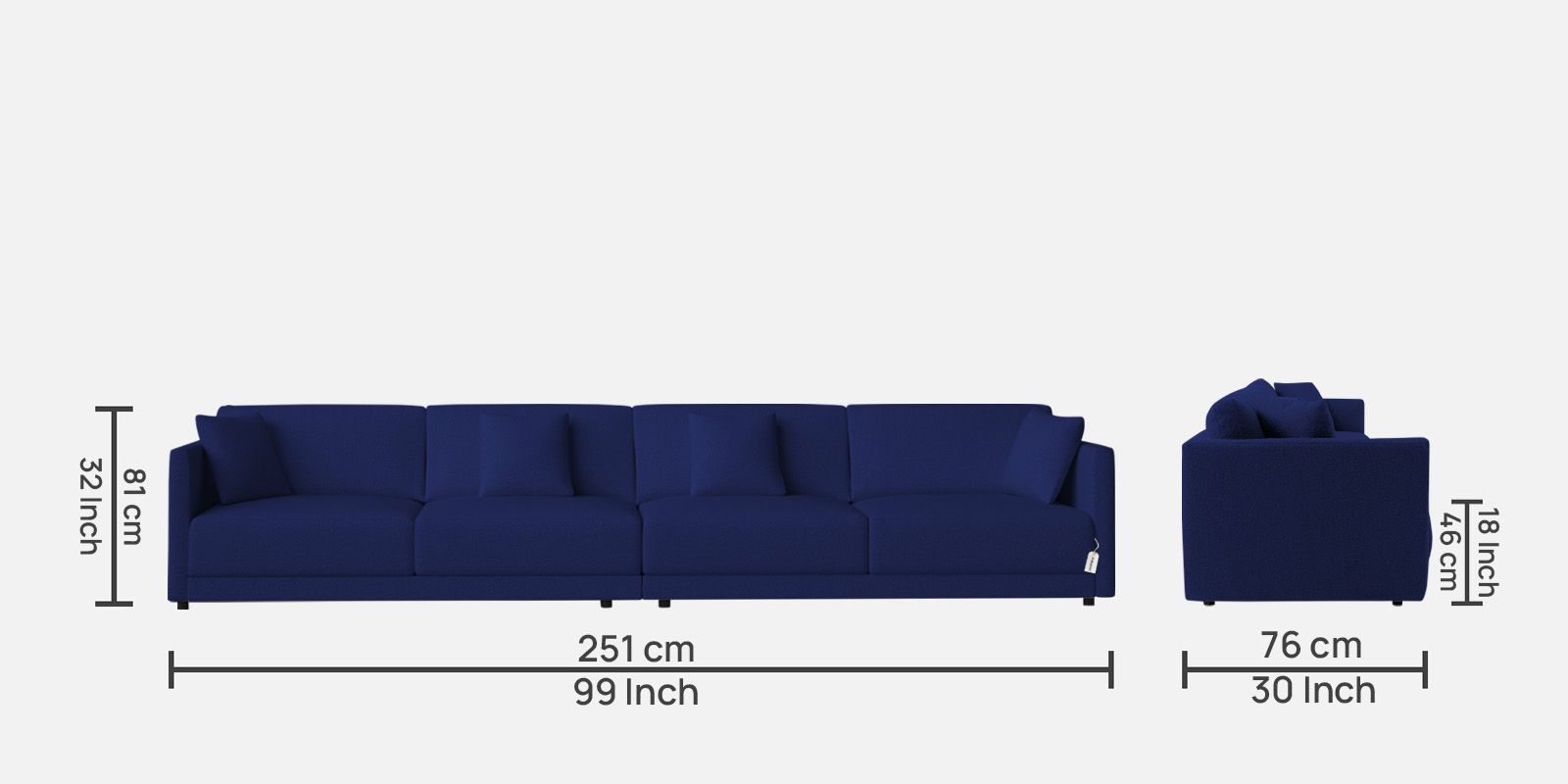 Casso Velvet 4 Seater Sofa in Imperial Blue Colour