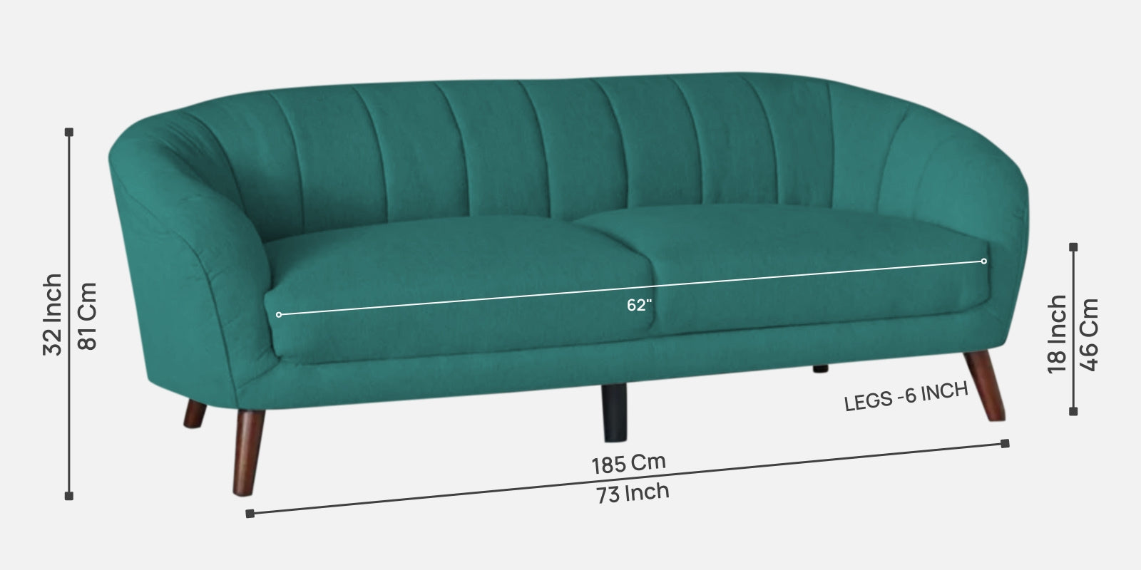 Benjamin Fabric 3 Seater Sofa in Sea Green Colour