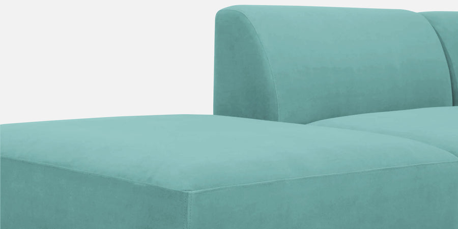 Bufa Velvet Lhs Sectional Sofa In Aqua Blue Colour With Ottoman - Febonic Living
