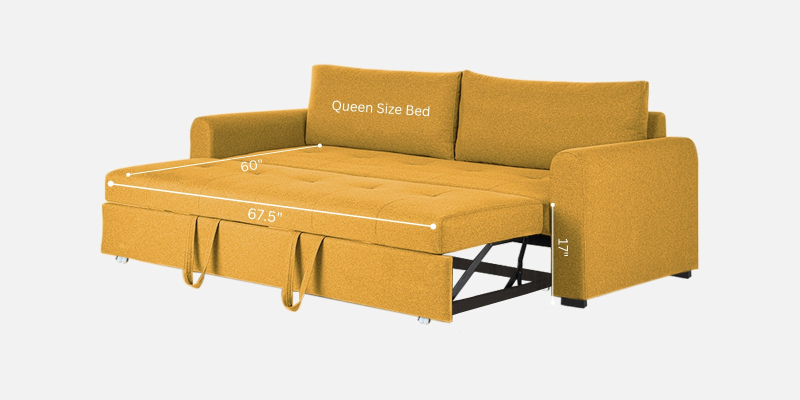 Sigma Fabric 3 Seater Pull Out Sofa Cum Bed In Bold Yellow Colour