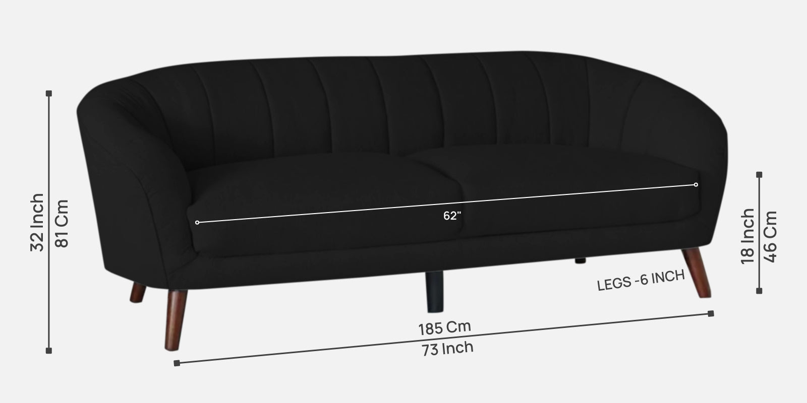 Benjamin Fabric 3 Seater Sofa in Zed Black Colour