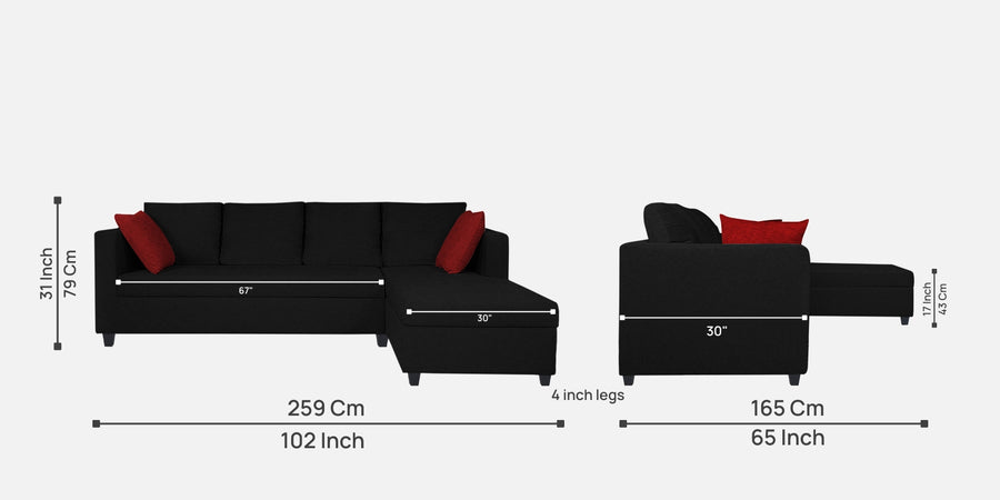 Nebula Fabric Lhs Sectional Sofa 3 Lounger In Zed Black Colour - Febonic Living