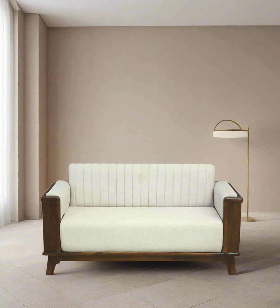 Solara Sheesham Wood 2 Seater Sofa In Beige Colour by Febonic Living