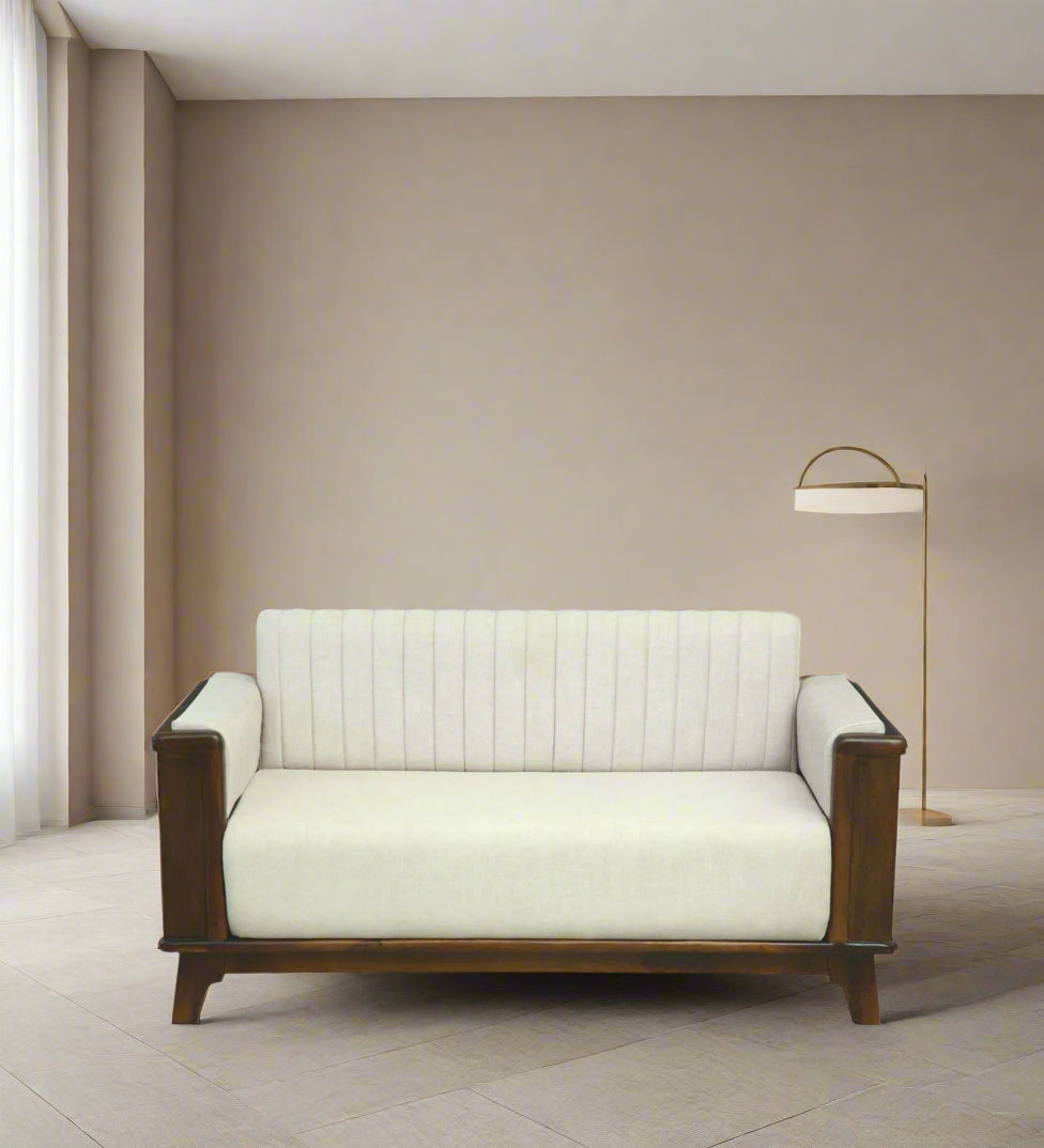 Solara Sheesham Wood 2 Seater Sofa In Beige Colour