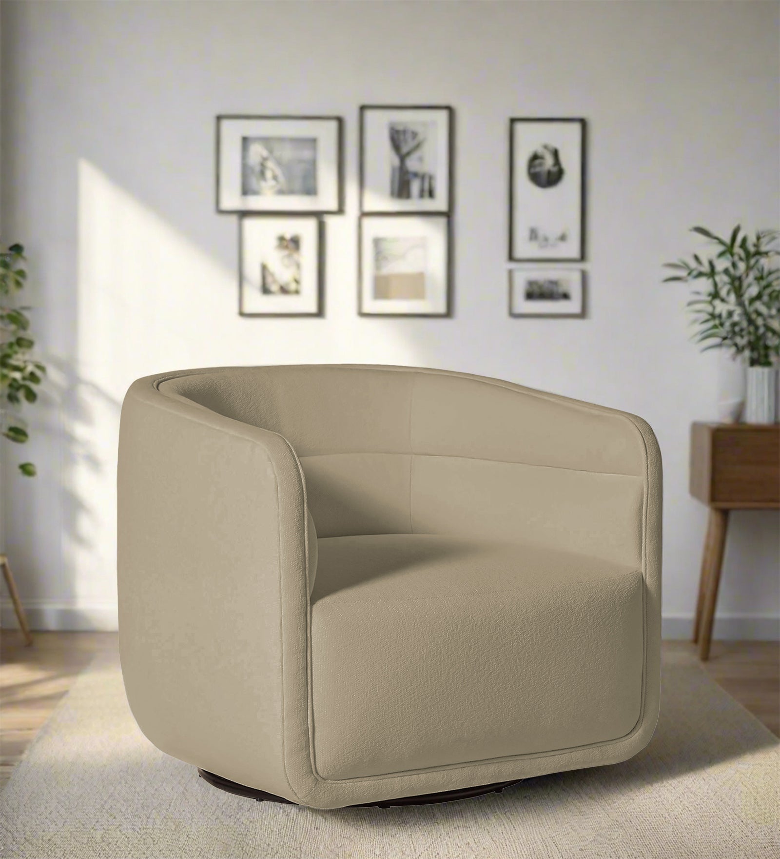 Ria Fabric Swivel Chair in Honey Beige Colour