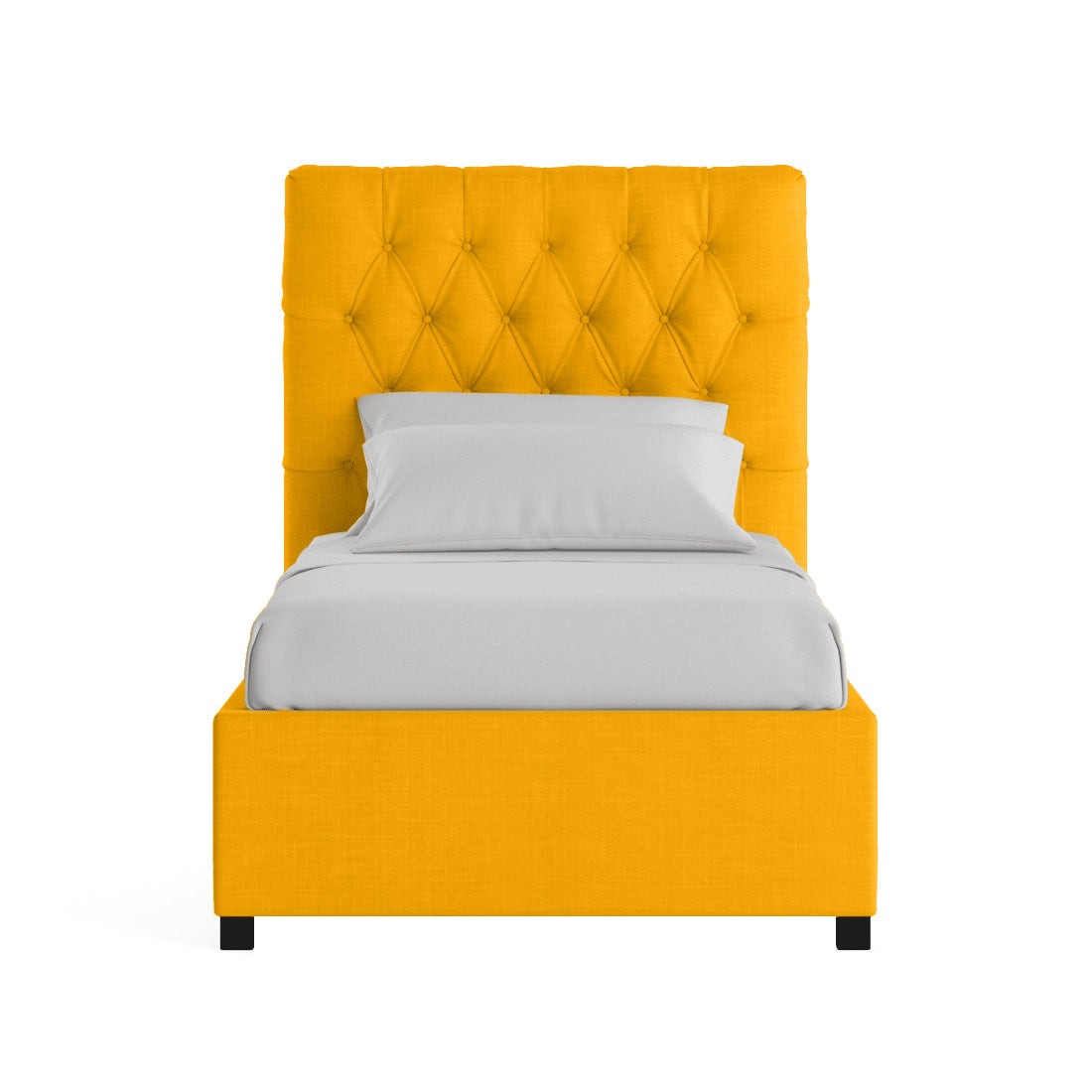 Isko Fabric Upholstered Single Bed in Bold Yellow Colour with Box Storage