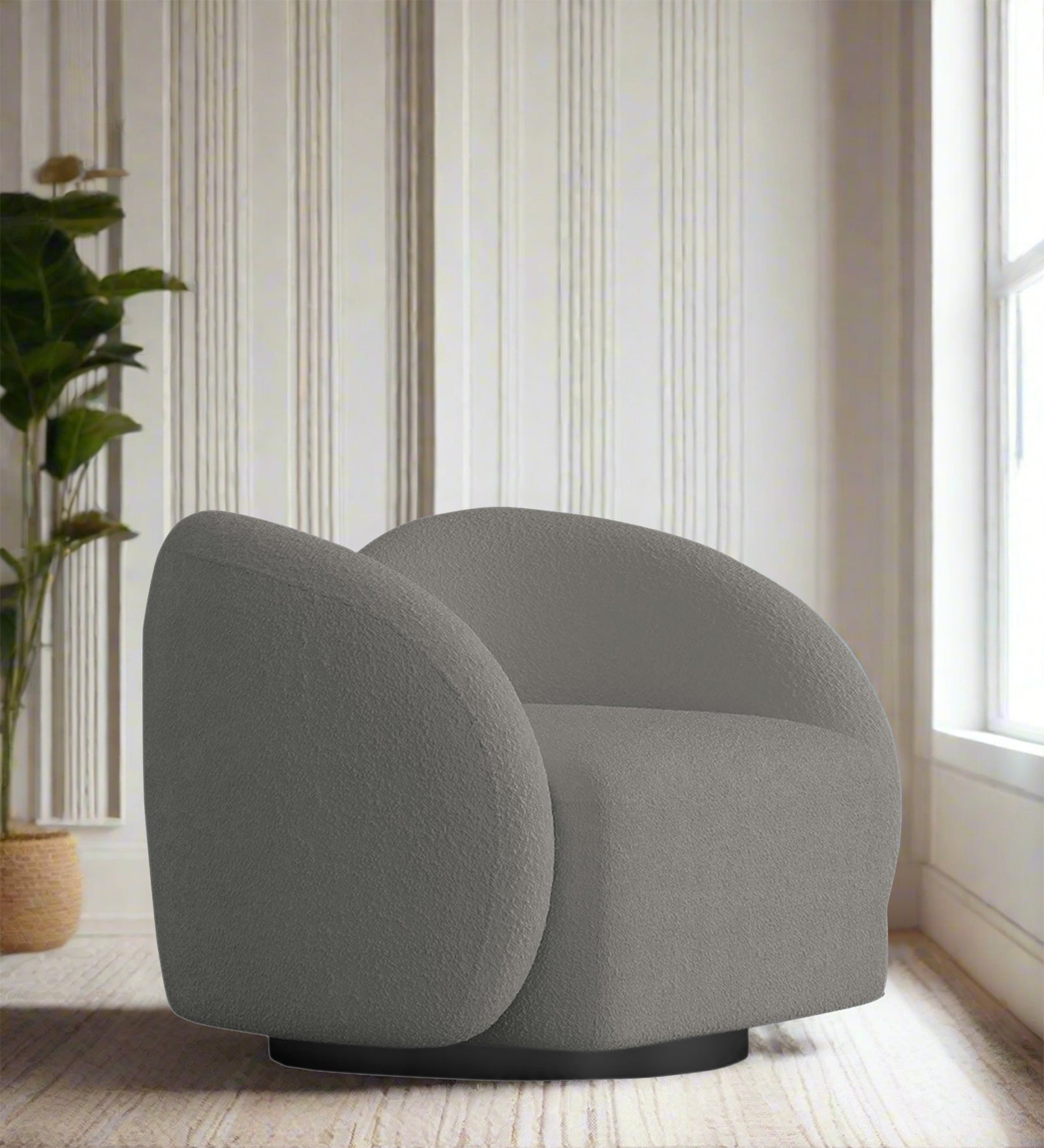 Miles Boucle Fabric Swivel Chair in Moon Grey Colour