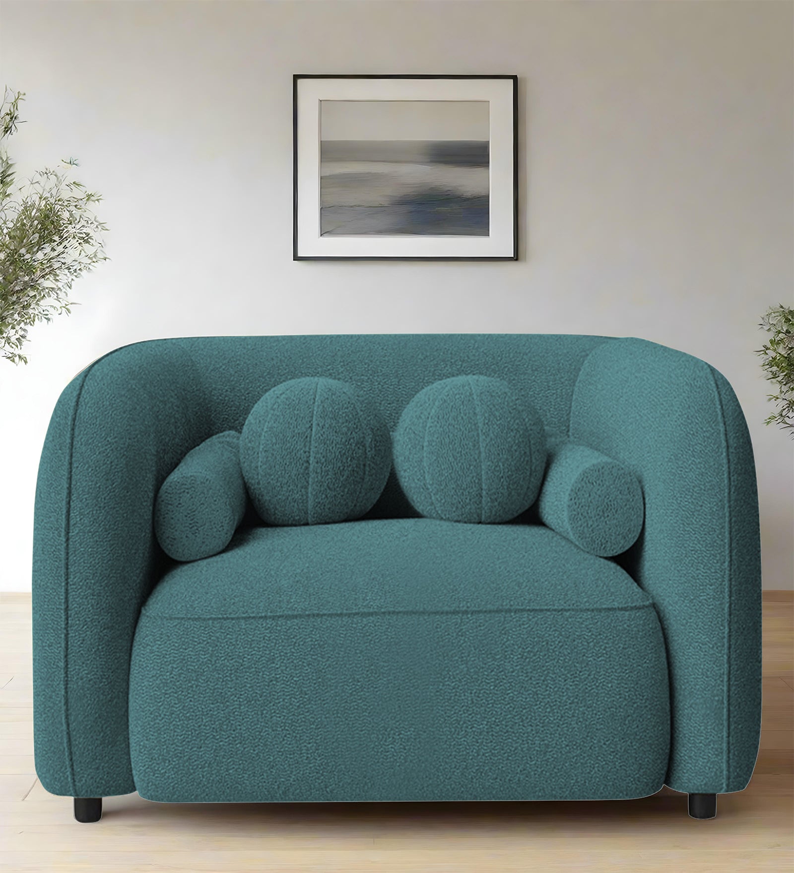 Corny Fur Fabric 1 Seater Sofa in Ocean Blue Colour