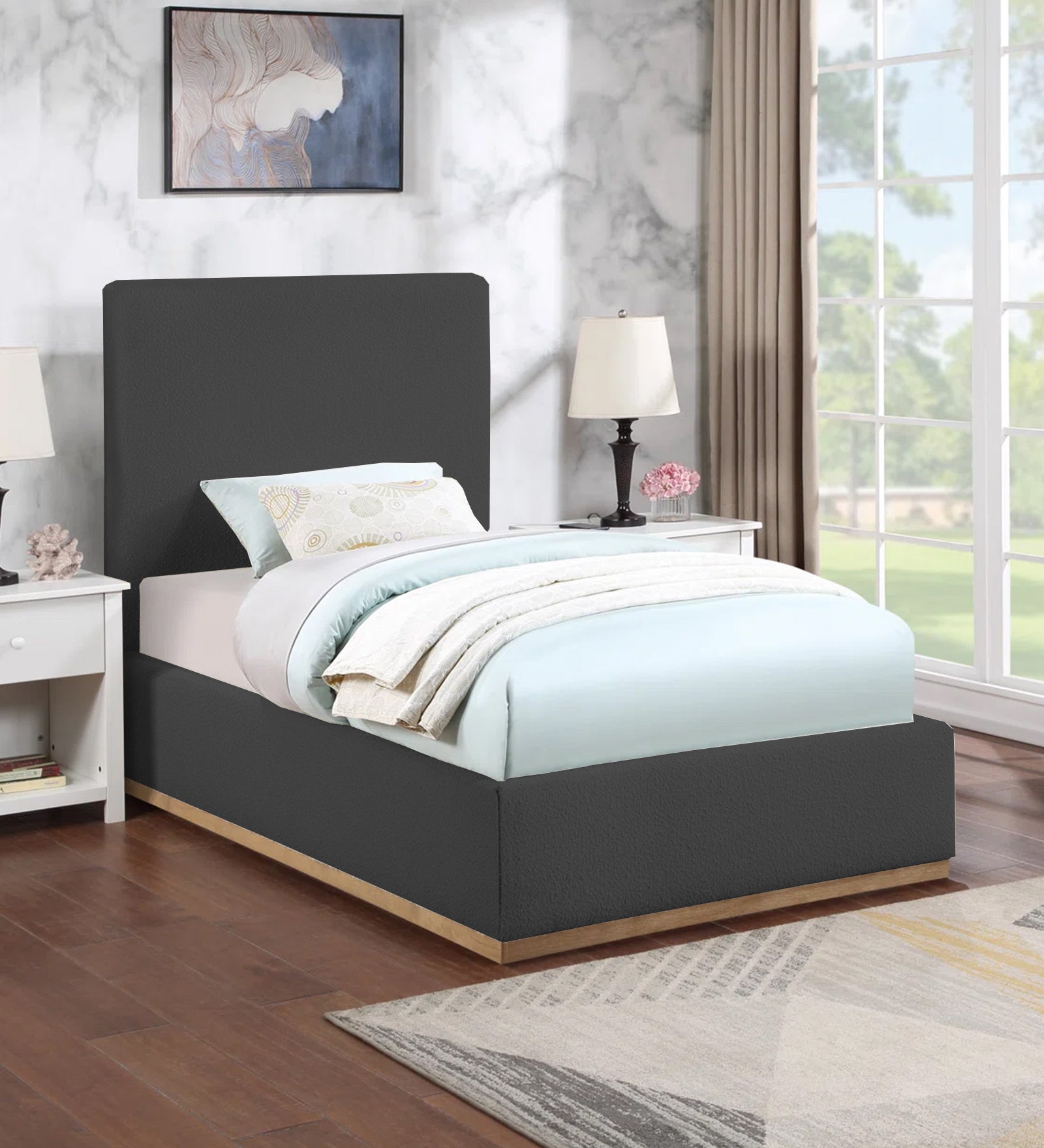 Eddy Boucle Fabric Single Bed  in Lava Grey - Febonic Living
