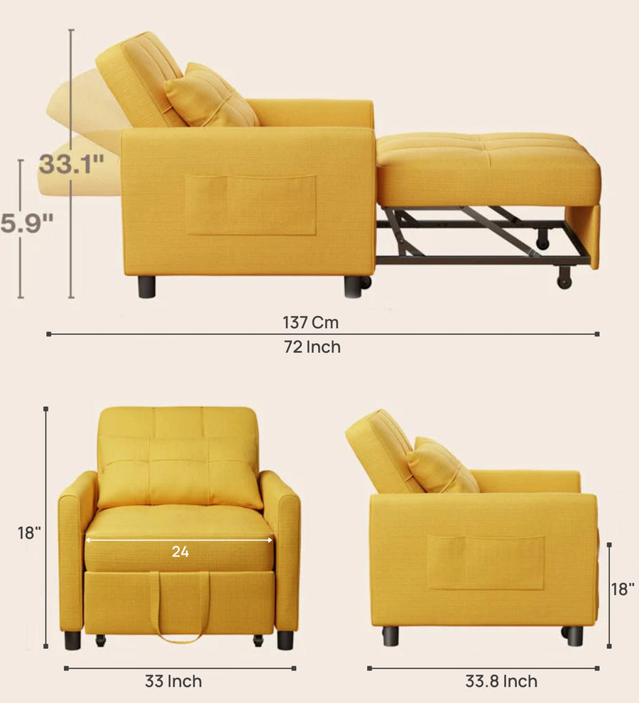 Puppy Fabric 1 Seater Pull Out Sofa Cum Bed In Bold Yellow Colour - Febonic Living