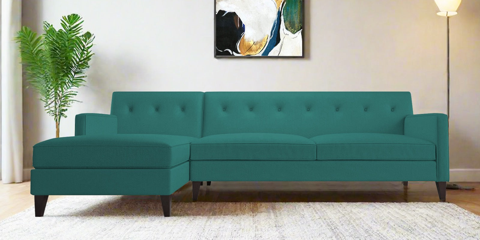 Miller Fabric RHS Sectional Sofa (3+Lounger) in Sea Green Colour