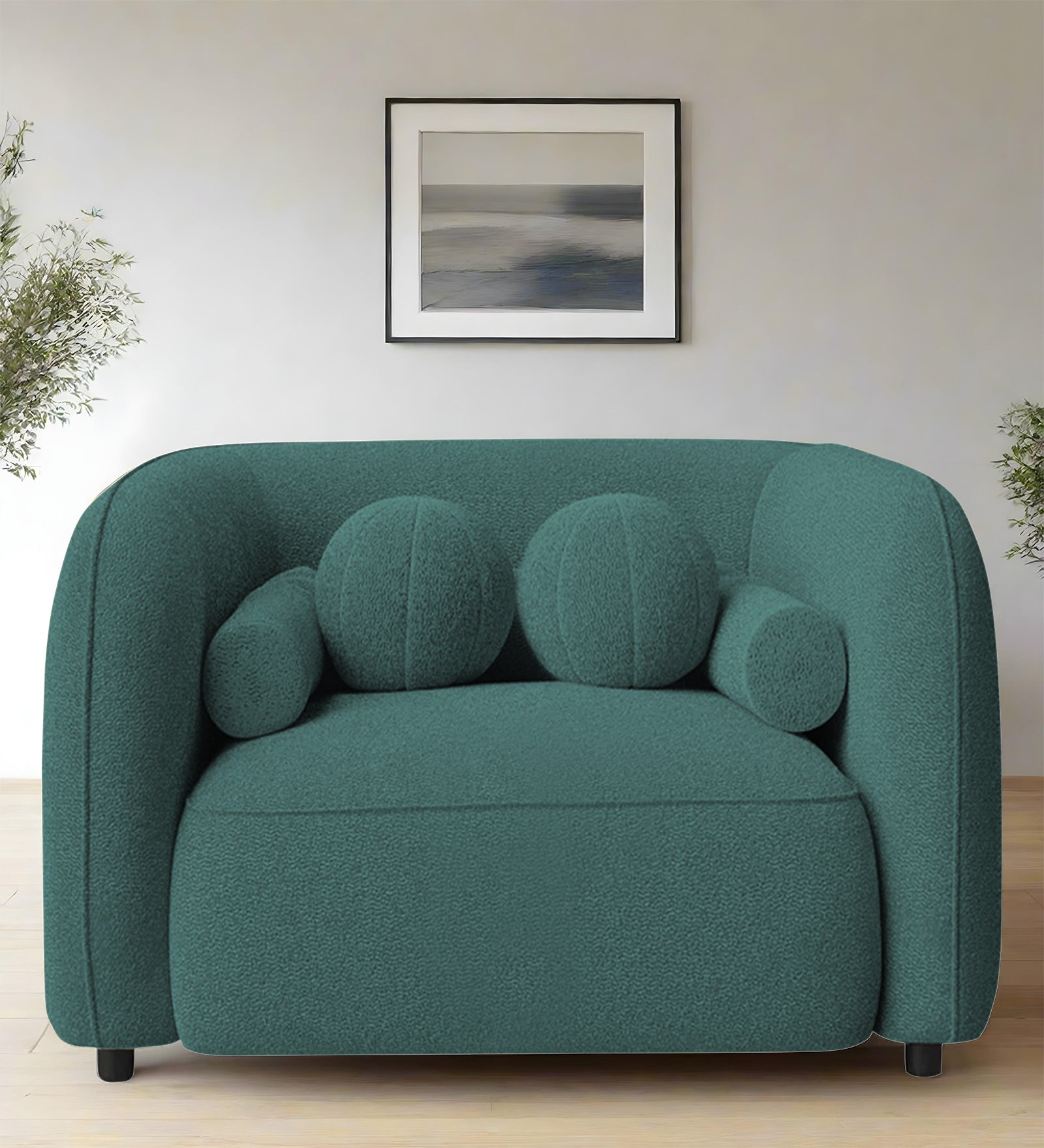 Corny Fur Fabric 1 Seater Sofa in Bark Green Colour