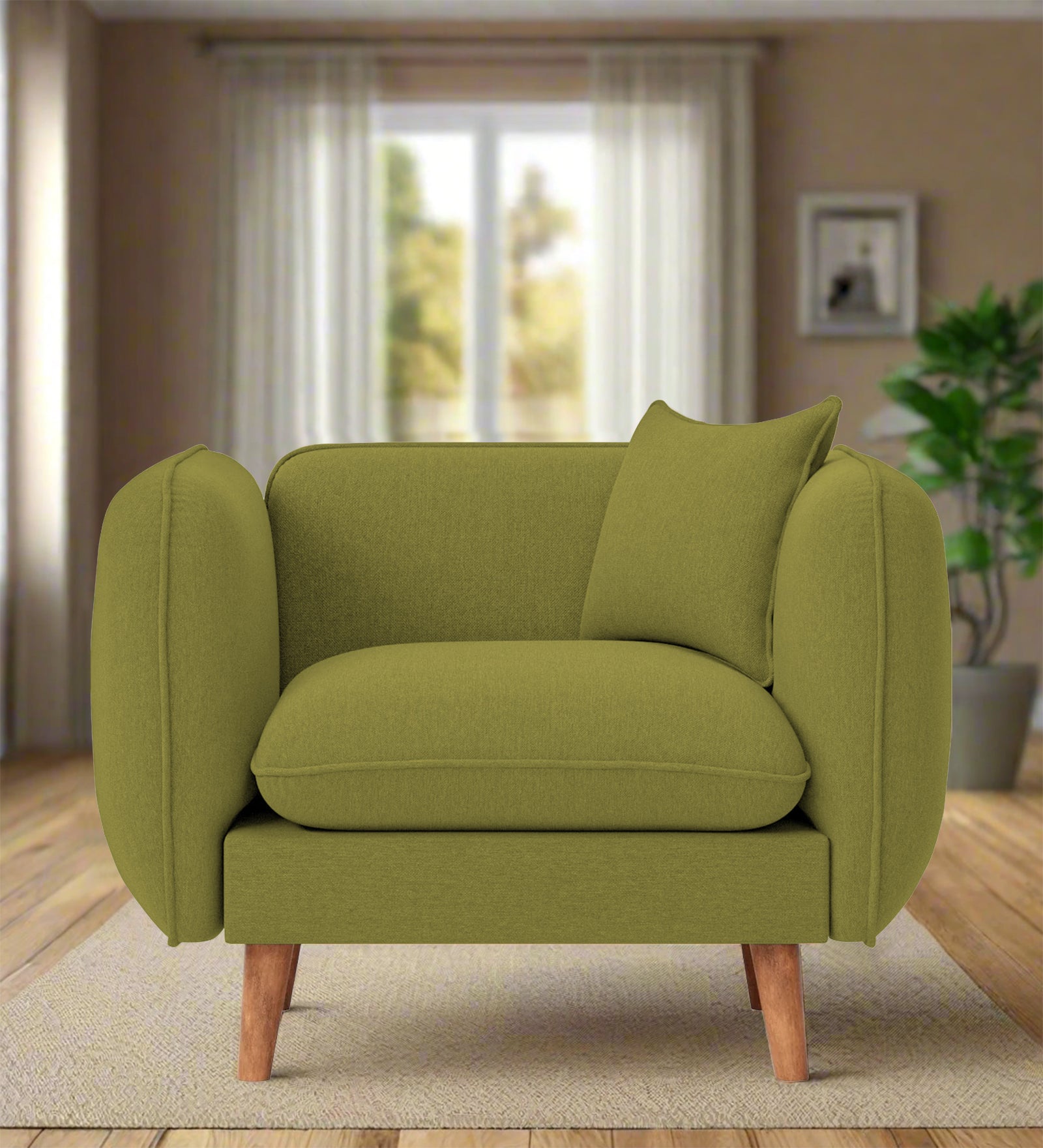 Reva Fabric 1 Seater Sofa In  Kelly Green Colour - Febonic Living
