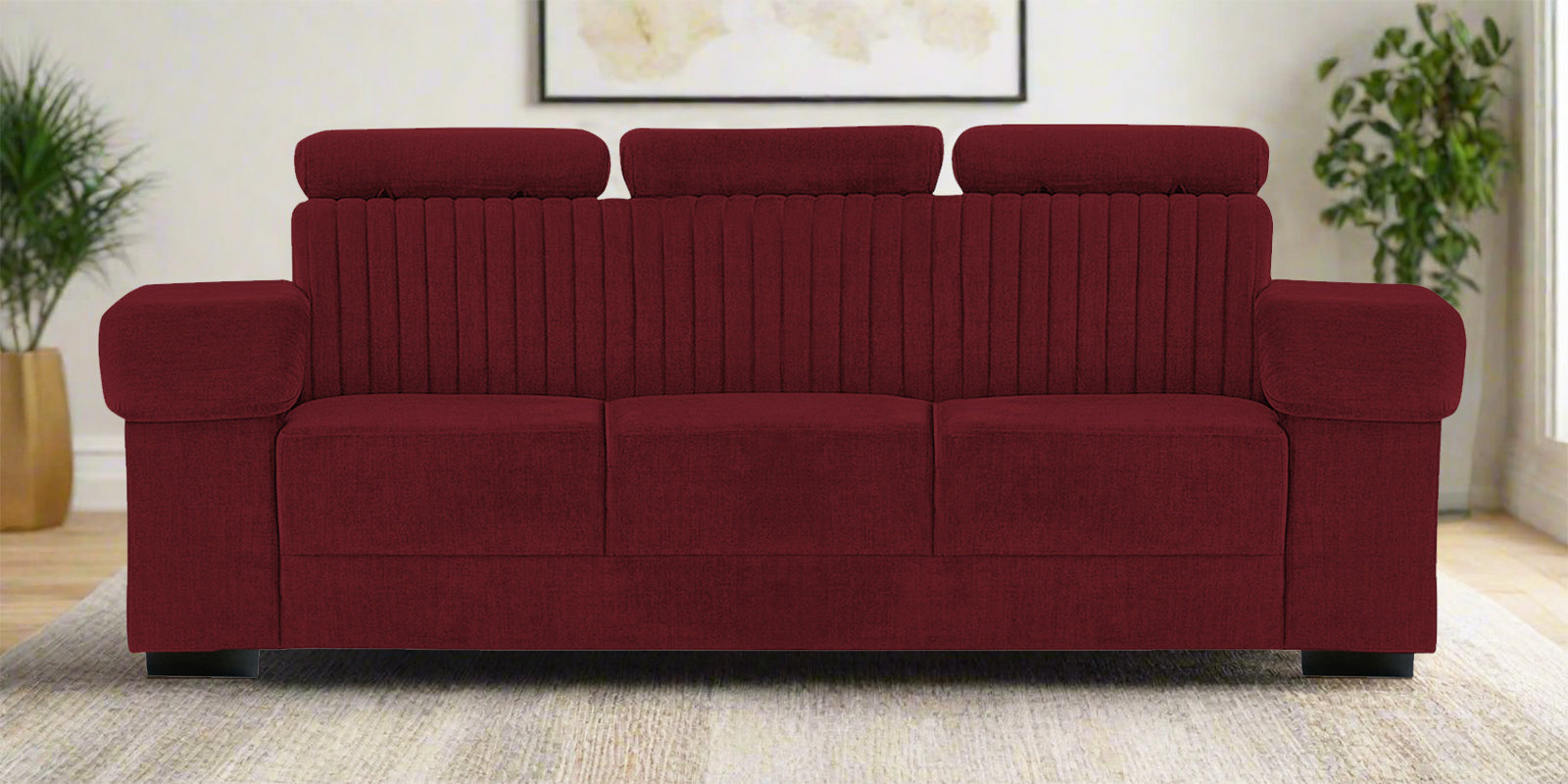 Draco Fabric 3 Seater Sofa In Blood Maroon Colour - Febonic Living