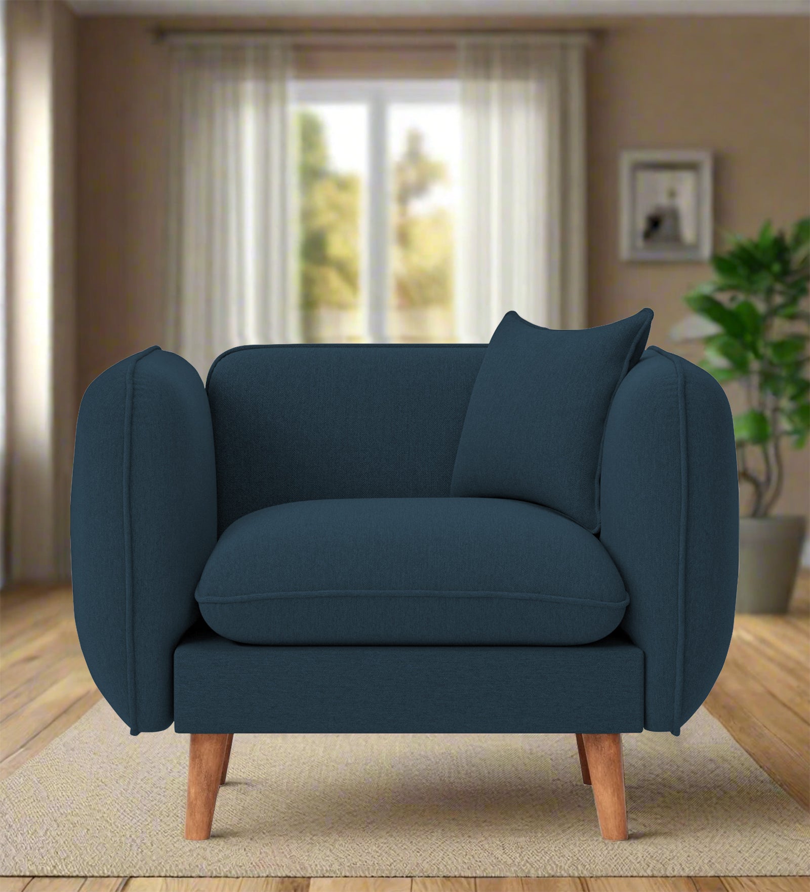 Reva Fabric 1 Seater Sofa In  Cool Blue Colour - Febonic Living