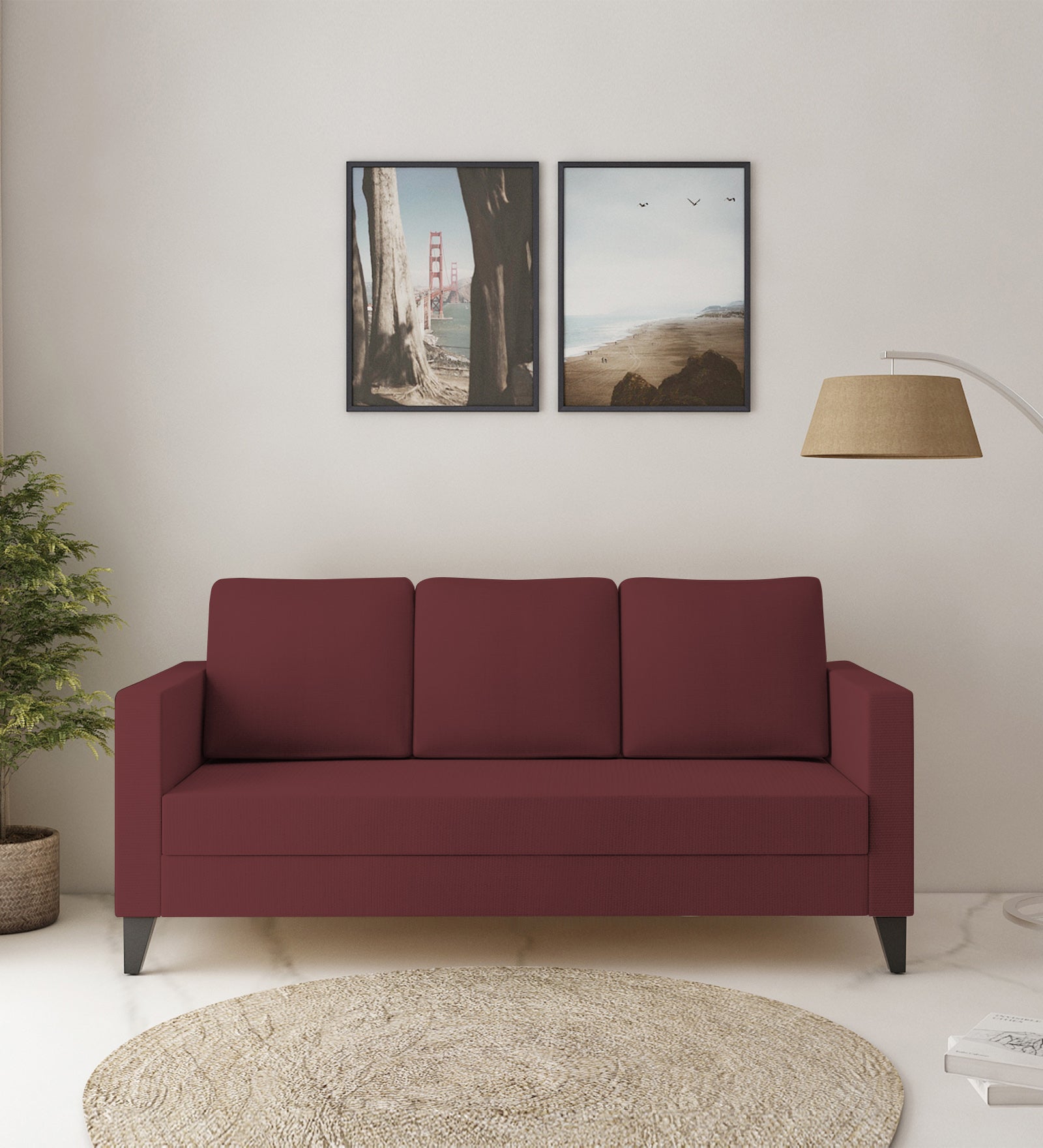 Nori Fabric 3 Seater Sofa In Blaze Red Colour