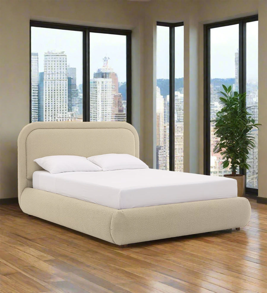 Nemo Boucle Upholstered Queen Size Bed - Shell White by Febonic Living