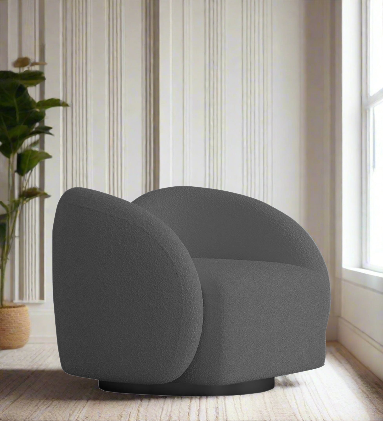Miles Boucle Fabric Swivel Chair in Lava Grey Colour
