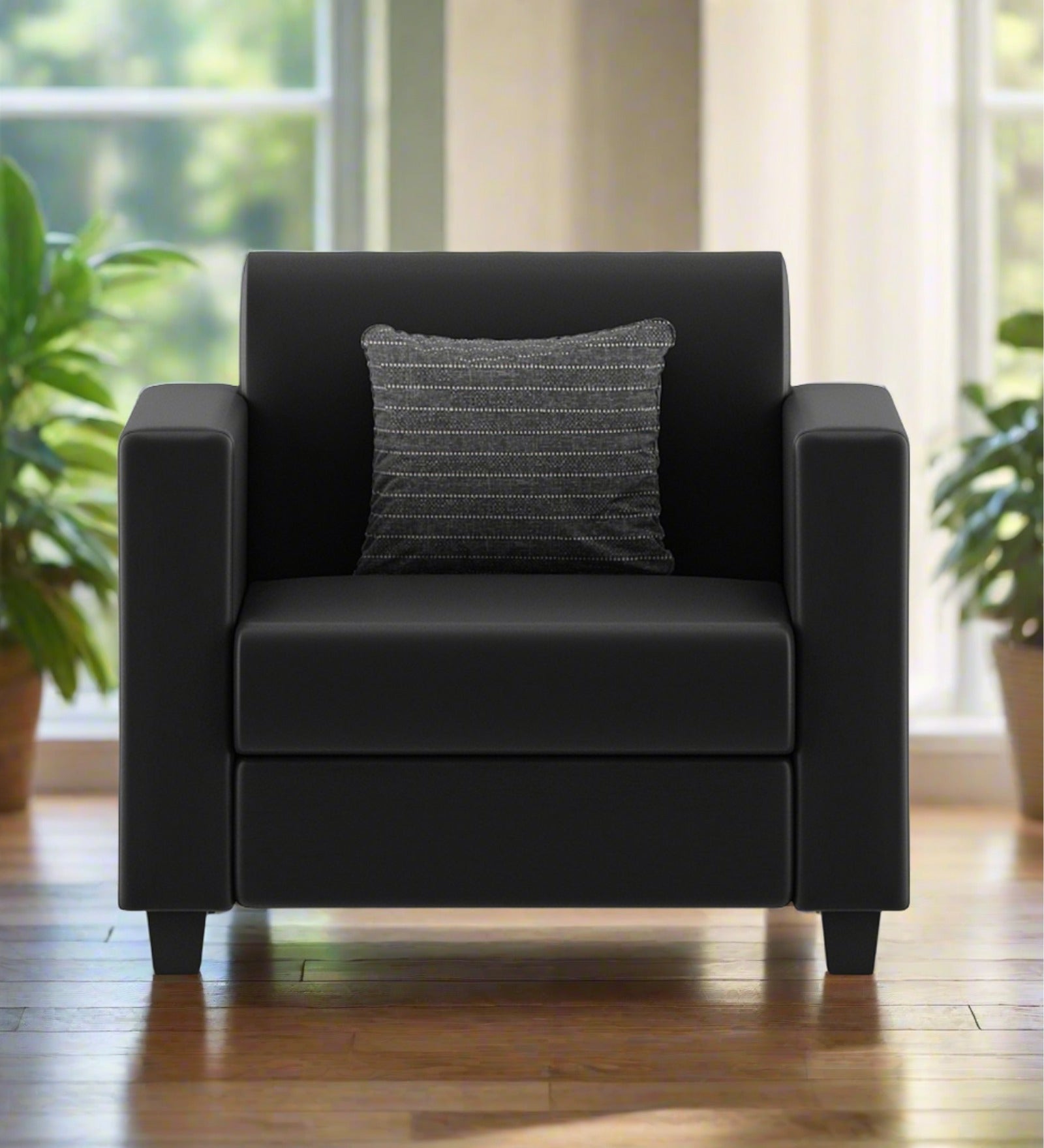 Baley Leatherette 1 Seater Sofa in Dark Black Colour