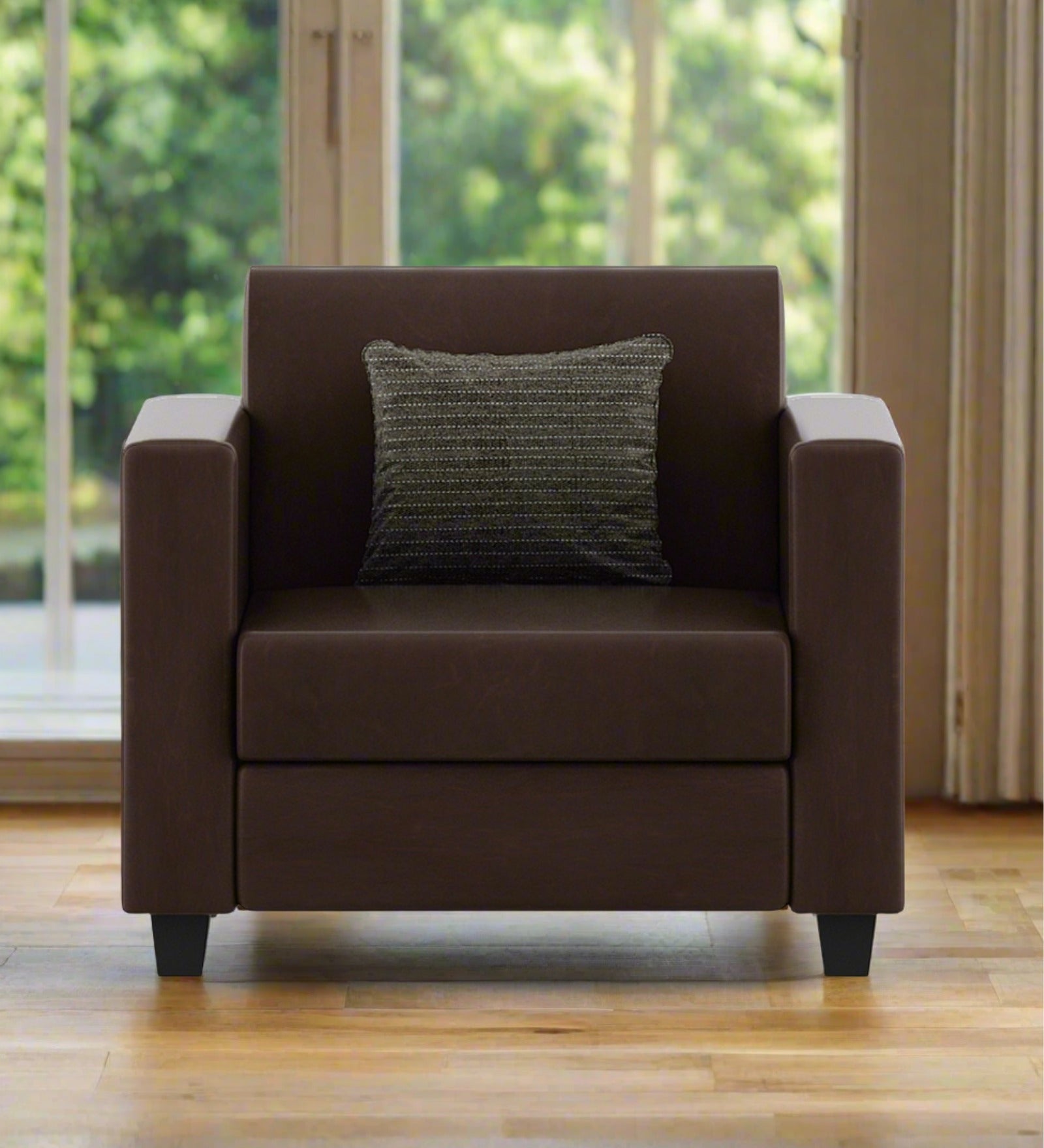 Baley Leatherette 1 Seater Sofa in Dark Brown Colour