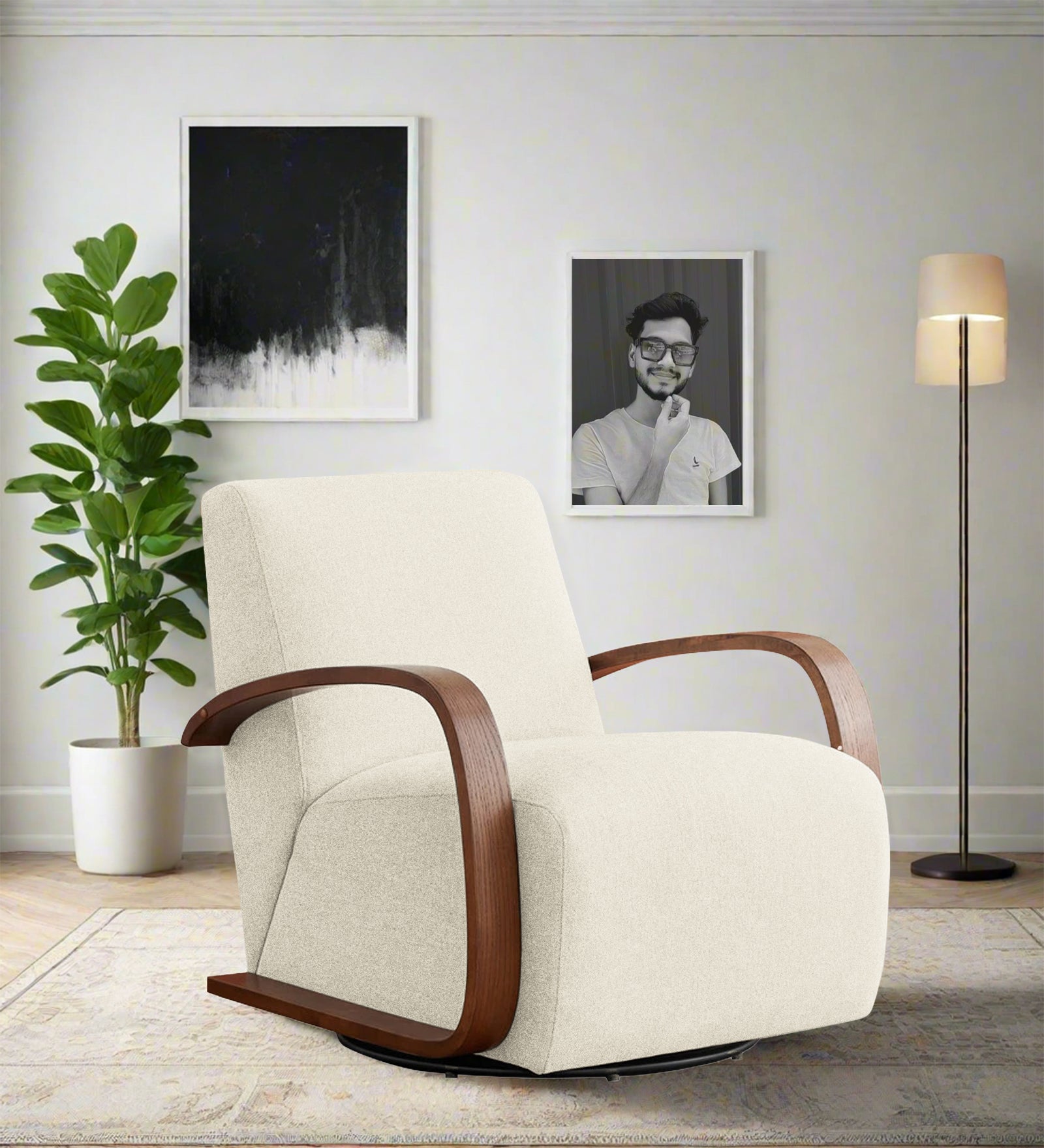 Balma Fabric Swivel Chair in Ivory Cream Colour