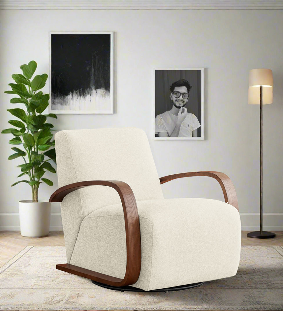 Balma  Swivel Fabric Chair - Ivory Cream by Febonic Living