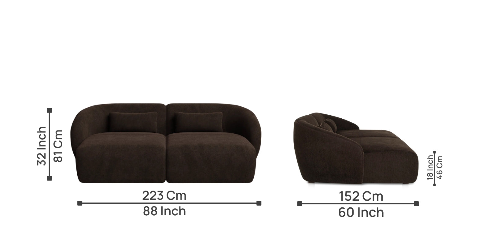 Pepper Fabric 3 Seater Sofa In Coffee Brown Colour