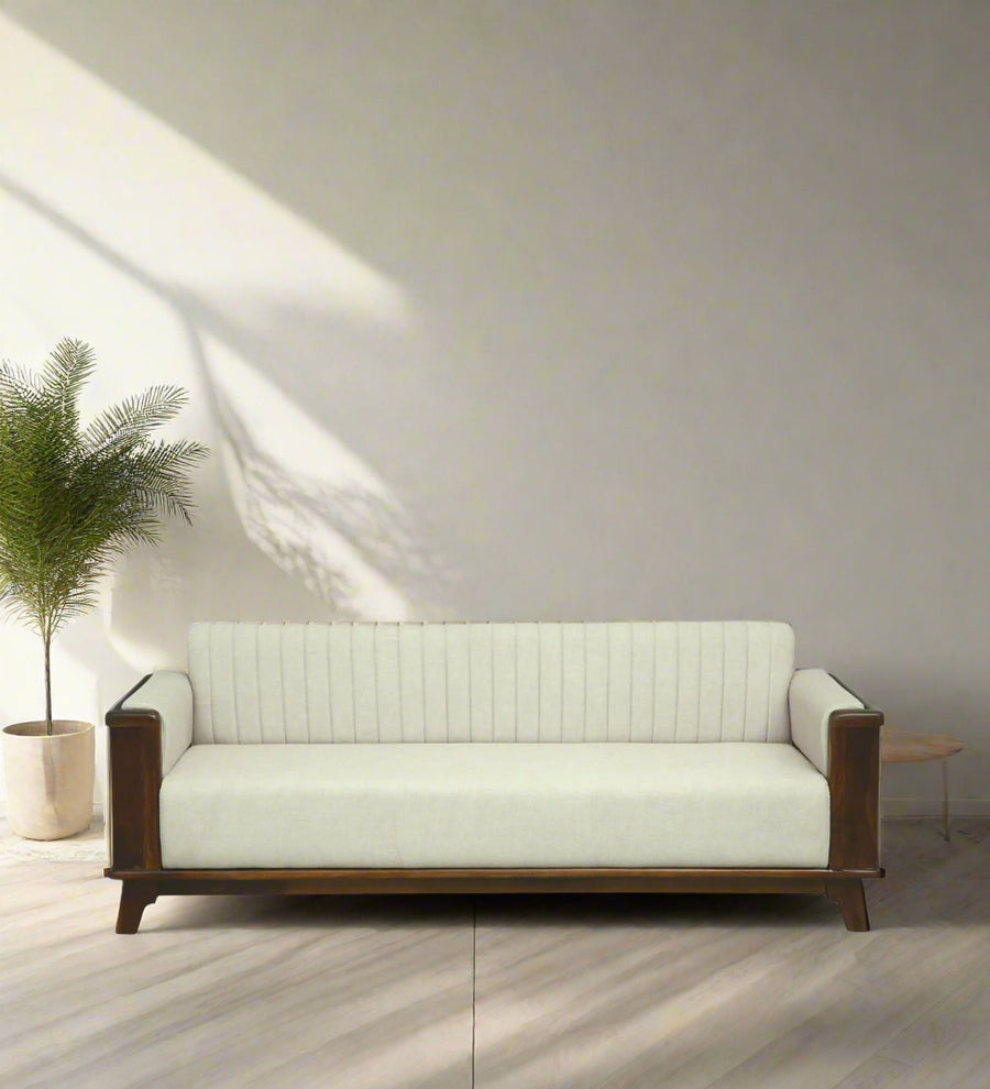 Solara Sheesham Wood 3 Seater Sofa In Beige by Febonic Living