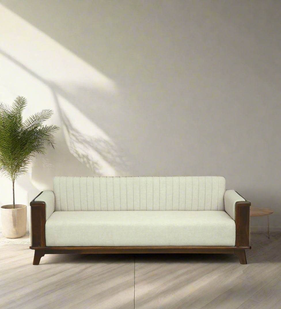 Solara Sheesham Wood 3 Seater Sofa In Beige Colour
