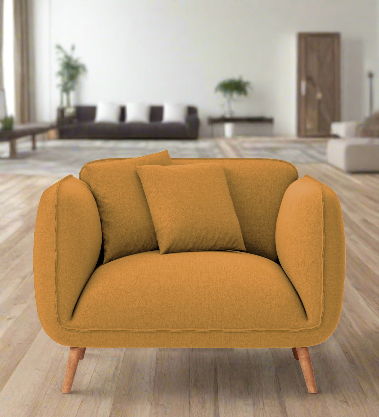 Zia Fabric 1 Seater Sofa In Corn Yellow Colour