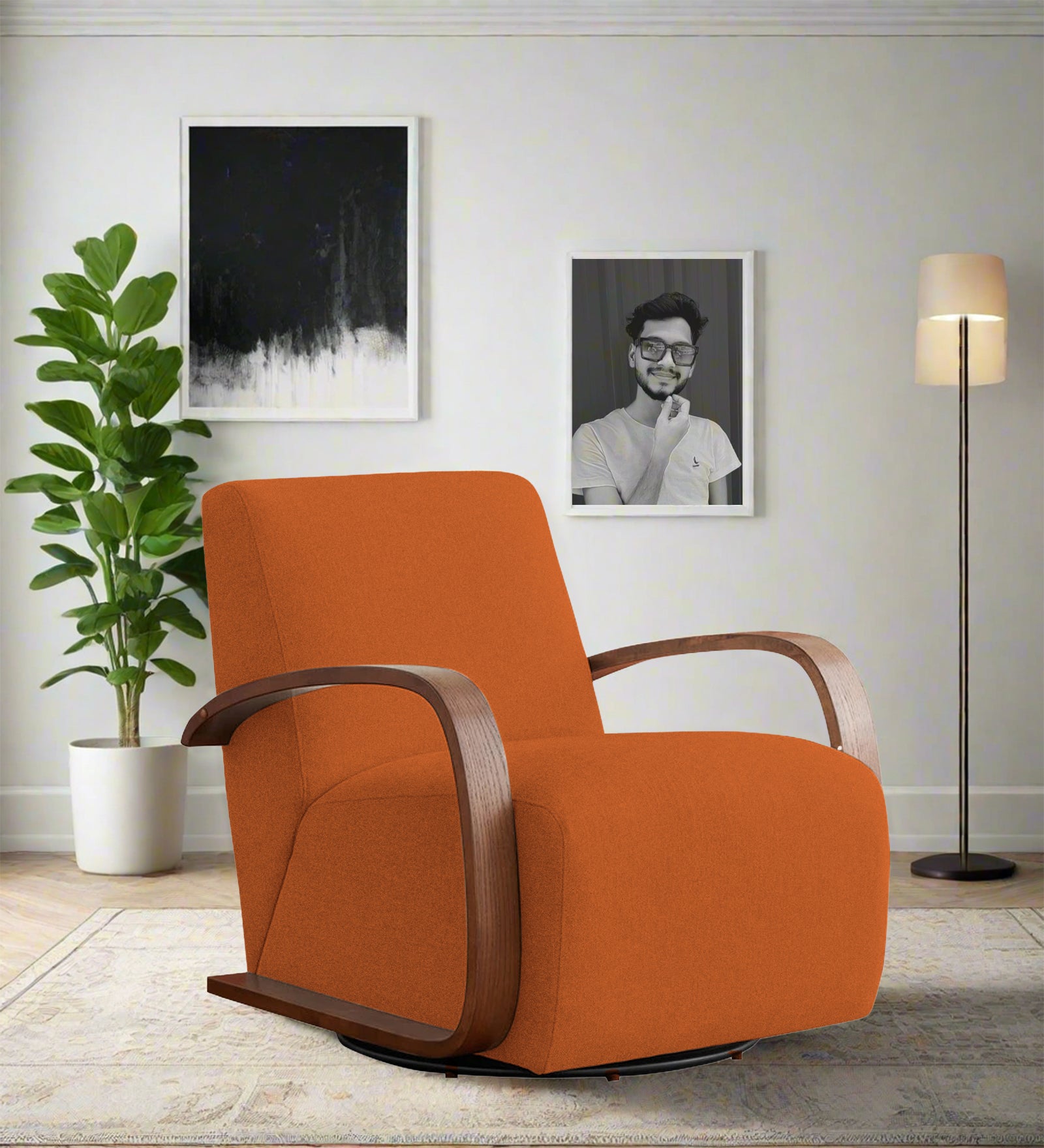 Balma Fabric Swivel Chair in Vivid Orange Colour