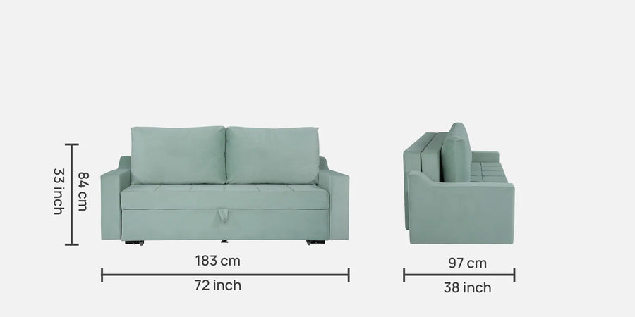 Jason Fabric 3 Seater Pull Out Sofa Cum Bed In Suka Blue Colour - Febonic Living