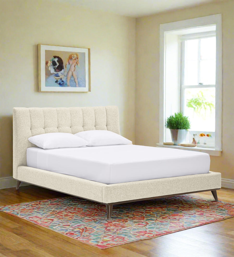 Jasmin  Upholstered Queen Fabric Bed - Ivory Cream by Febonic Living