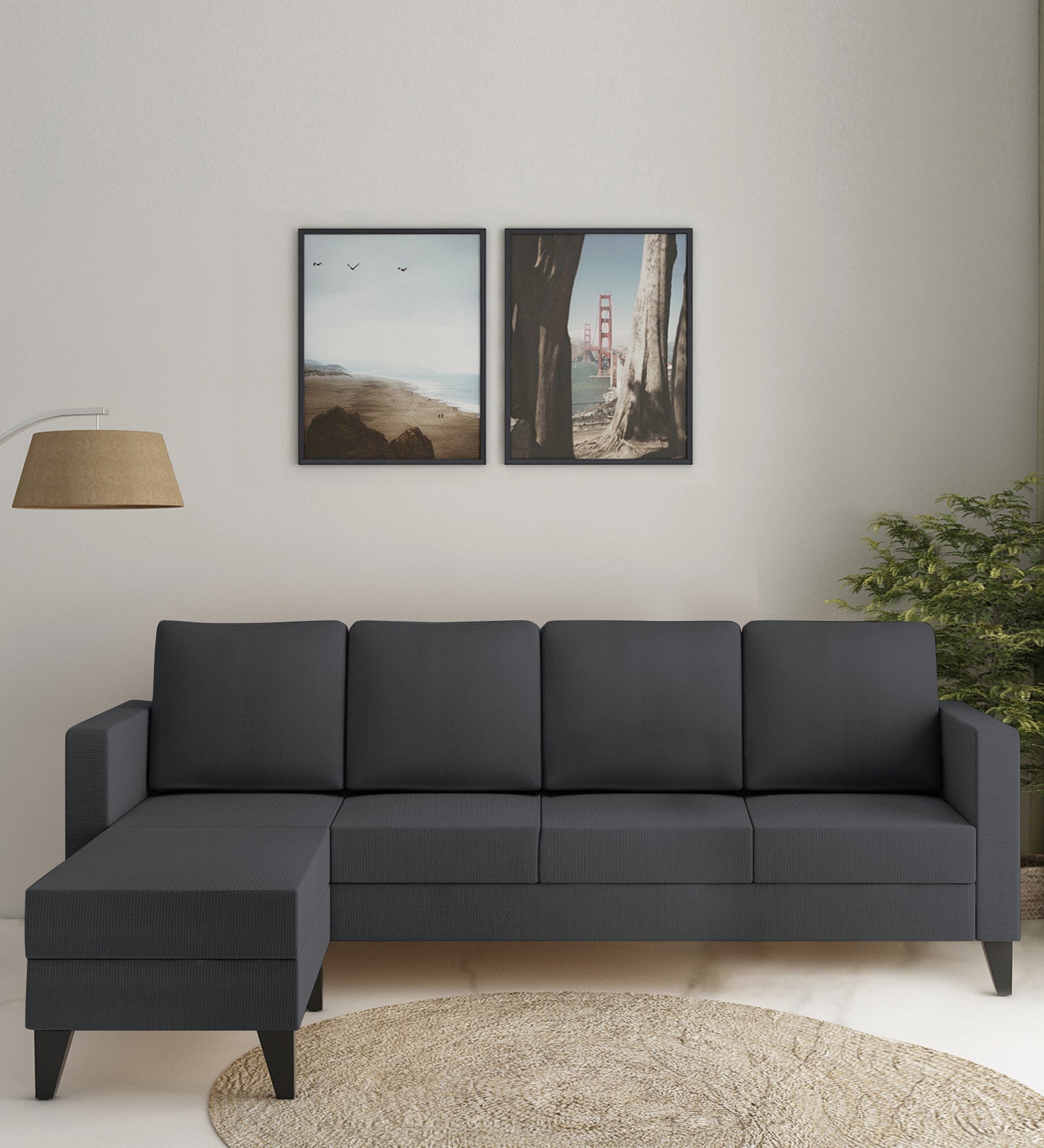 Nori Fabric RHS Sectional Sofa (3 + Lounger) In Maba Grey Colour