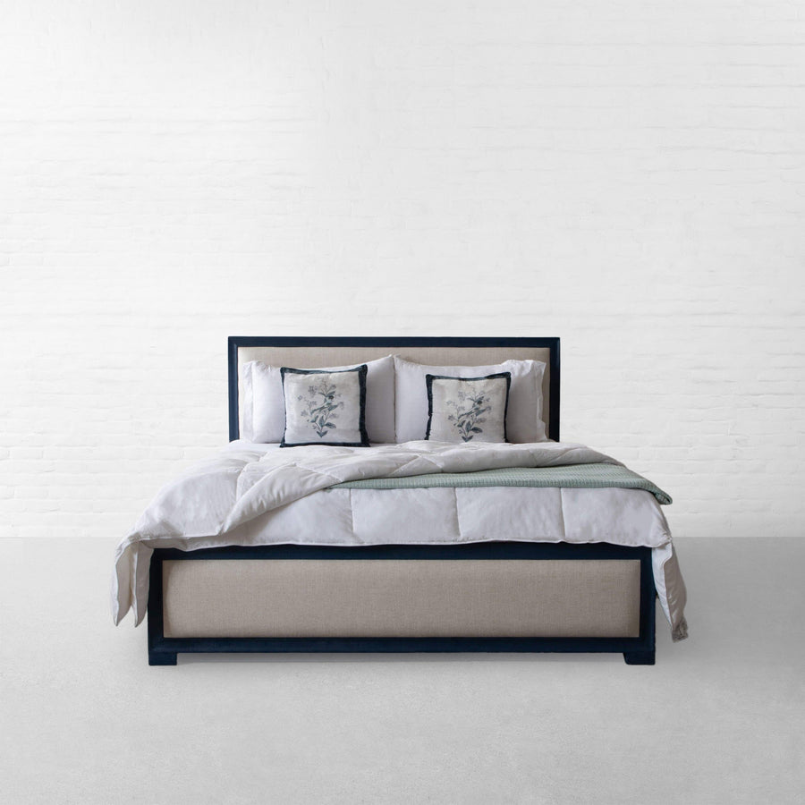 Limbu Leatherette And Fabric Upholstered Queen Size Bed In Ivory Cream With Drawer Storage - Febonic Living