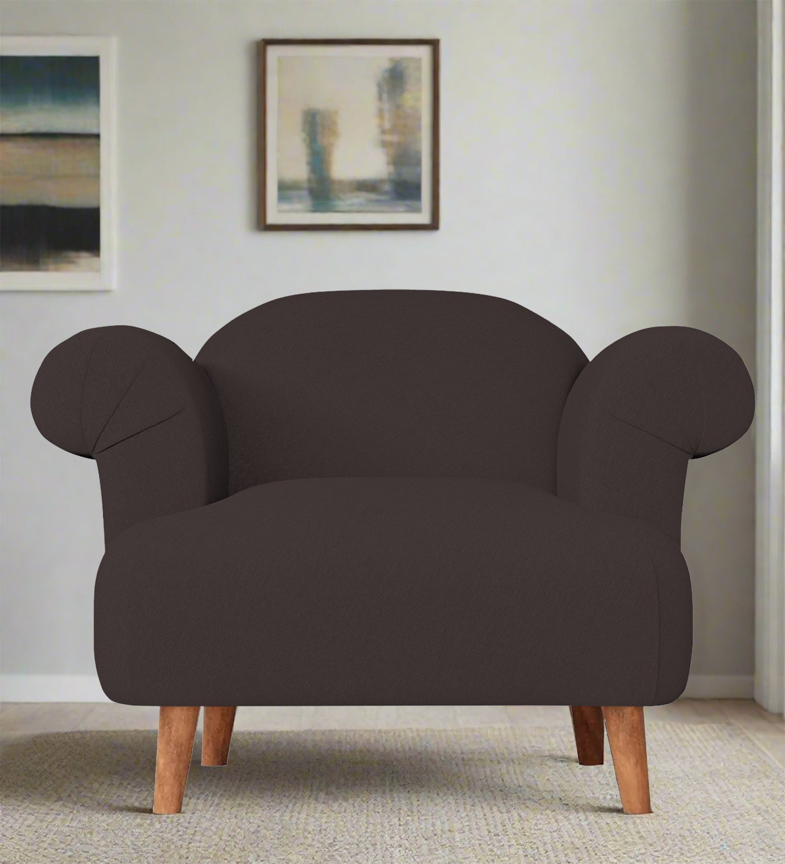 Barber Fabric 1 Seater Sofa in Pebble Brown Colour