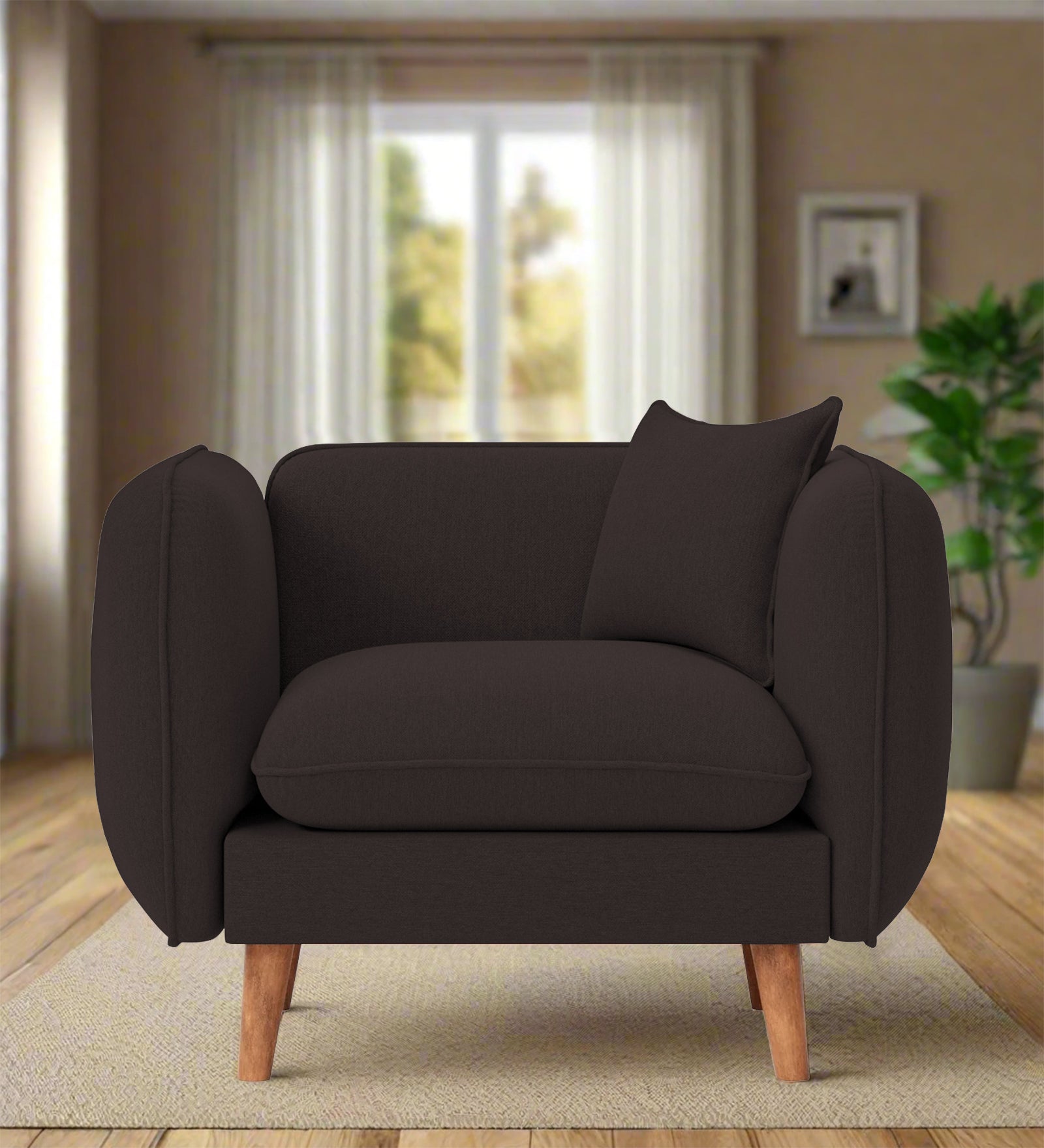 Reva Fabric 1 Seater Sofa In  Pebble Brown Colour - Febonic Living