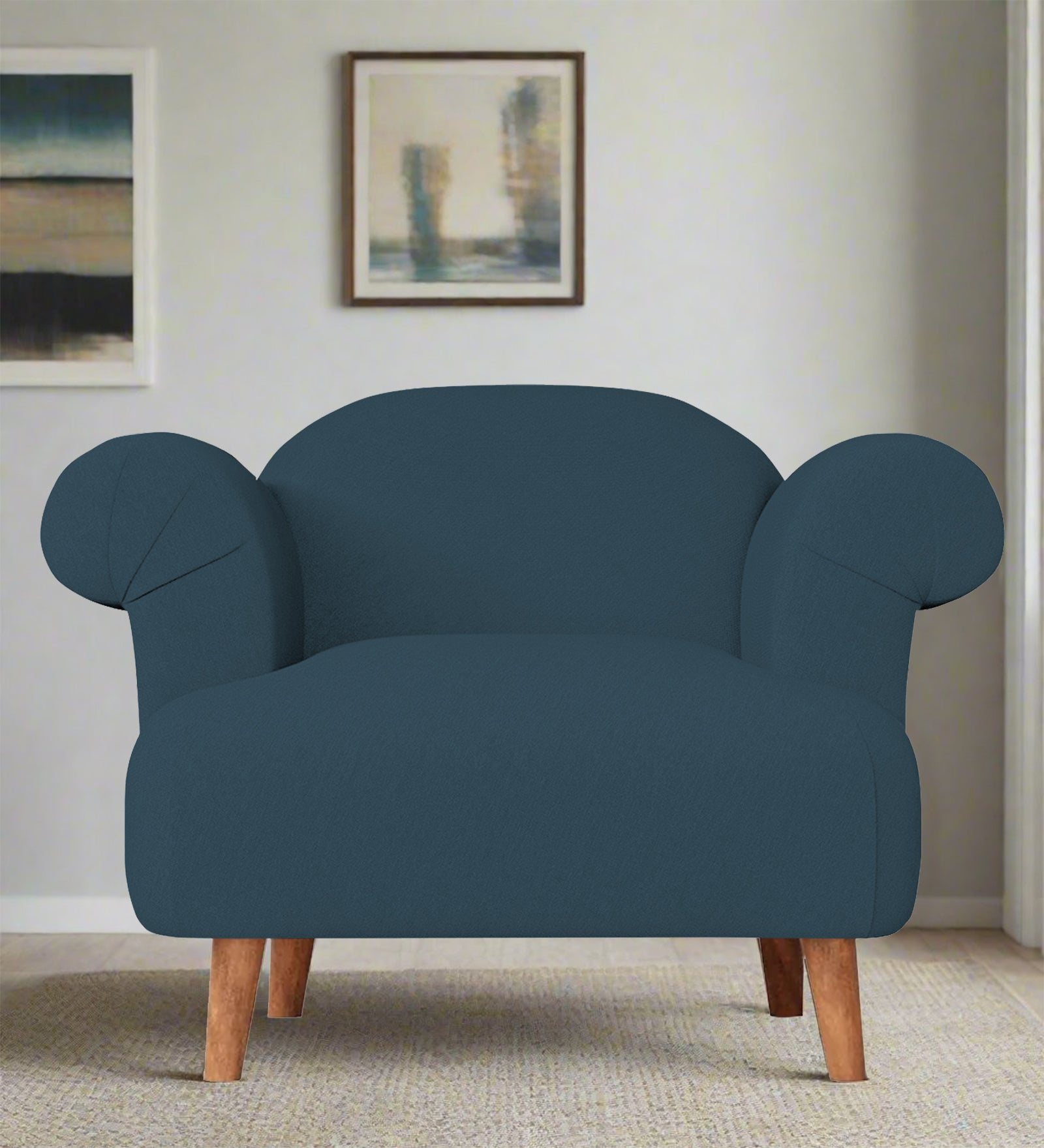 Barber Fabric 1 Seater Sofa in Cool Blue Colour