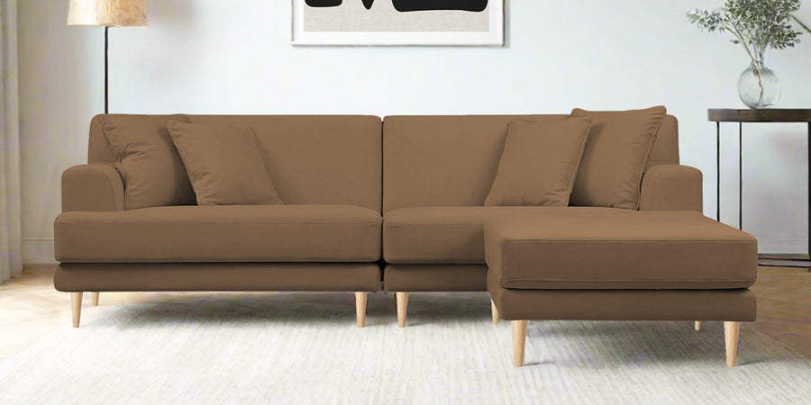 Woody Fabric Lhs Sectional Sofa 3 Lounger In Dusty Peach Colour - Febonic Living
