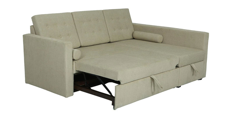 Ace Fabric 3 Seater Pull Out Sofa Cum Bed In Ivory Cream Colour With Storage - Febonic Living