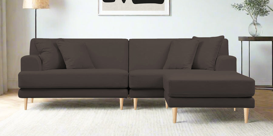 Woody Fabric Lhs Sectional Sofa 3 Lounger In Lito Brown Colour - Febonic Living