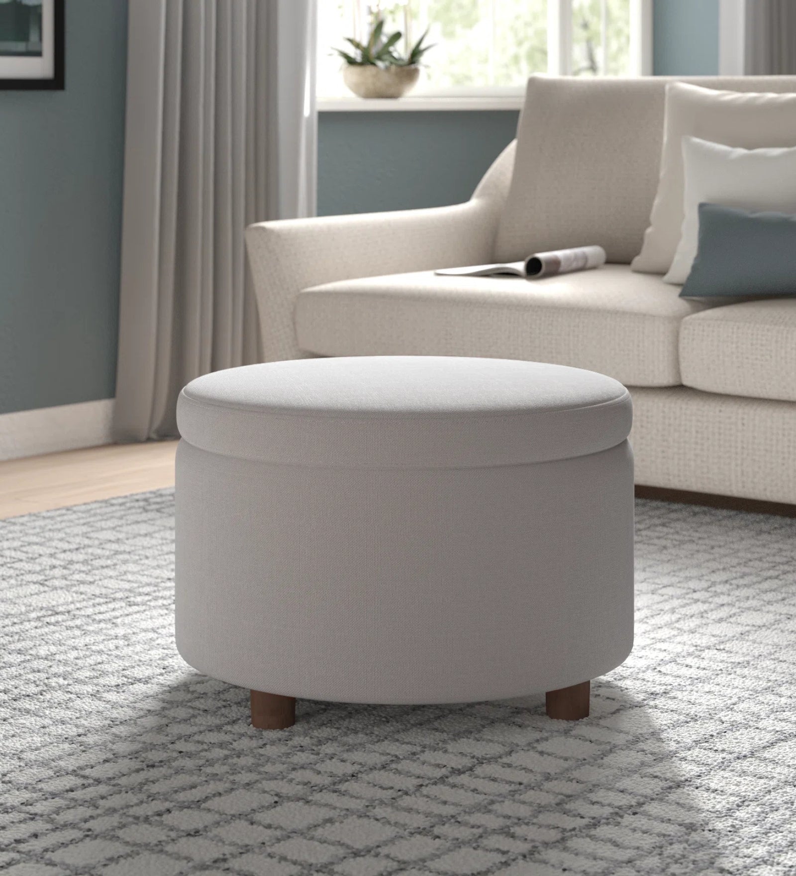 Larky Fabric Ottoman In Lit Grey Colour With Storage